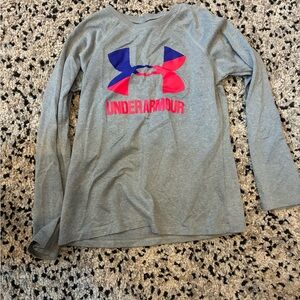 Under Armour Kids Gray Long Sleeve Tee with Red and Blue Logo